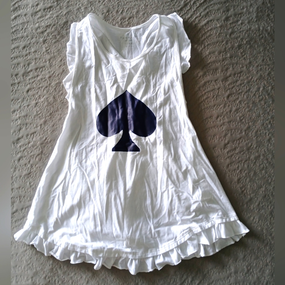 Kate Spade White Racer Back Tank Top Ruffle with Navy Spade
